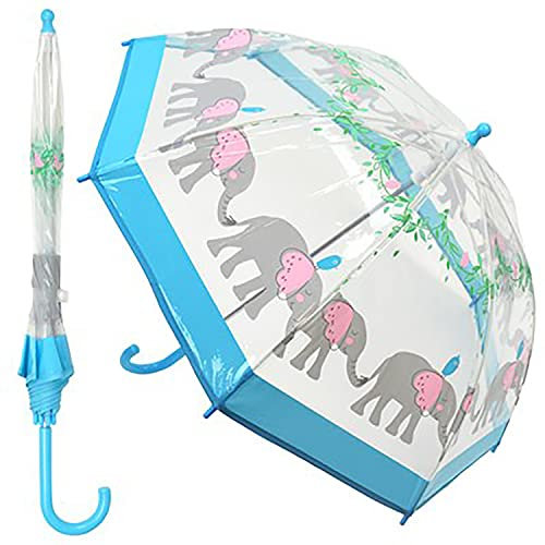 KAV Kids Transparent School Umbrella Boys and Girls - Sweet, Beautiful, Lightweight Design Dome Parasol for Your Child (Elephant)