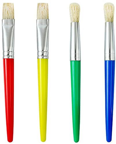 4 Stück Malpinsel Kinderpinsel Set,Pinsel für Anfänger Malpraxis,Runde Vorschul-Pinsel für Abwaschbare Farbe, Acrylfarbe,Malpinsel,2er Flachkopf und 2er Rundkopf,Farbe zufällig