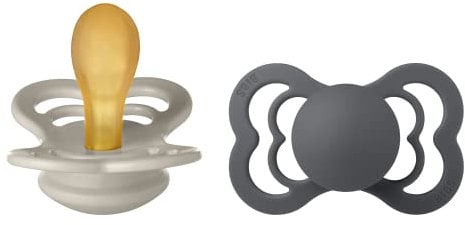 BIBS Supreme Schnuller 2er-Pack, BPA-frei, Symmetrischer Nippel. Naturkautschuk/Latex, Hergestellt in Dänemark. 6-18 Monate (2er Pack), Sand/Iron