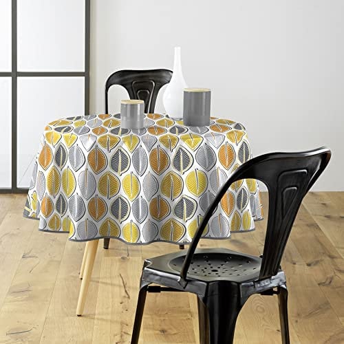 Douceur d'Intérieur Nappe Ronde (Diamètre 160 cm) Barbade Gris, PVC Imprimé