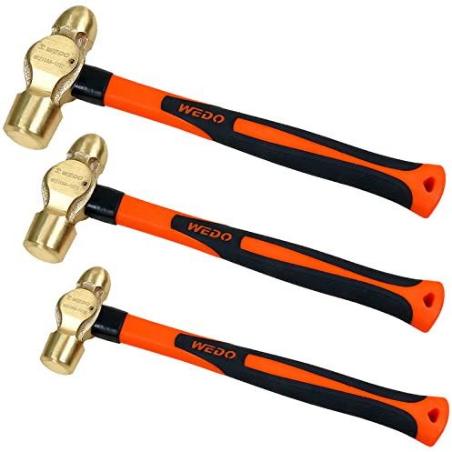 WEDO 3-teiliges Kugelhammer-Set,Kugel Pein Hammer,Messinghaupt 675g+900g+1125g,Schlosserhammer mit Ergonomischer Fasergriff,Ingenieurhammer