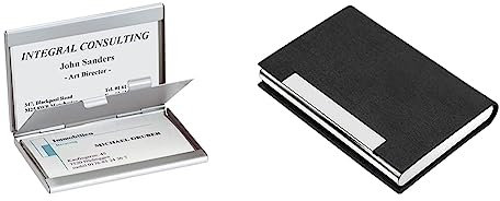 Sigel VZ136 Visitenkarten-Etui mit 2 Fächern, Silber matt, Alu & AYCLIF Visitenkartenetui Professionelles PU-Leder Metall Namenskartenhalter Tasche Visitenkartenhalter