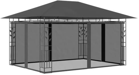 PURADAY Gazebo con zanzariera, 4 x 3 x 2,73 m, antracite, 180 g/m², impermeabile, per feste di famiglia e attività all'aperto, design classico ed elegante