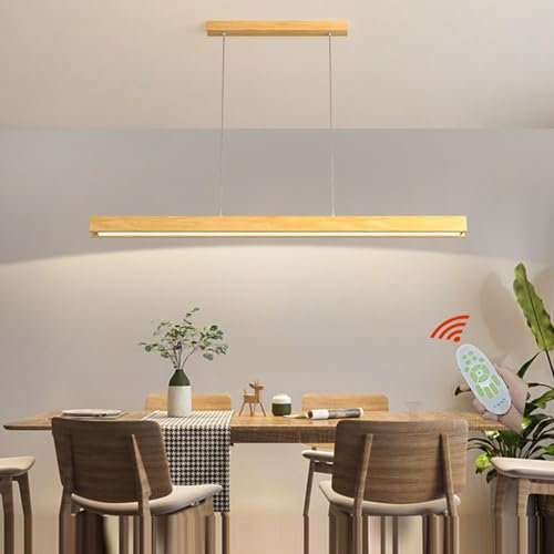 LED Pendelleuchte Esstisch Esszimmerlampe Holz Hängeleuchte Dimmbar Hängelampe Modern Design Pendellampe Höhenverstellbar Kronleuchter Lampe für Küche Wohnzimmer Esstischlampe Decke (A, L150cm)