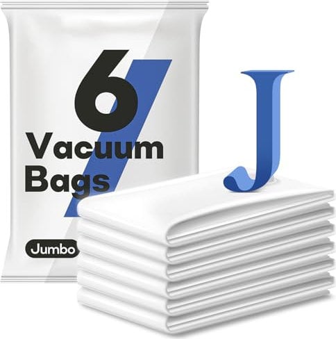 6 Pack Jumbo Vacuum Storage Bags (40x32), Reusable Vacuum Sealer Compression Space Saver Bag for Clothes, Mattress, Blanket, Duvets, Pillows, Comforters, Quilt, Travel (Pump Not Included)