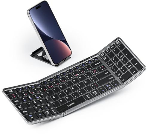 seenda Clavier Bluetooth Pliable - Mini Portable Clavier sans Fil avec Pavé Numérique,AZERTY,Rechargeable,Pleine-Taille, pour Windows iOS Android Tablette iPad - Noir