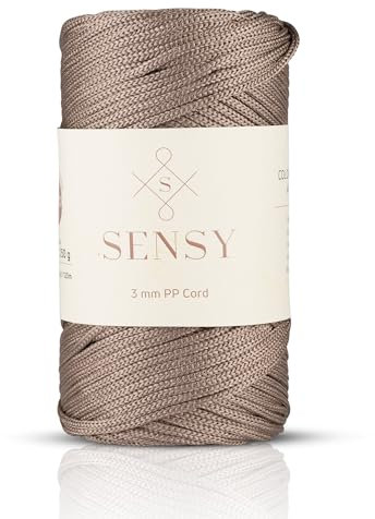 Sensy Premium - Cuerda de poliéster 100 % polipropileno de 3 mm, 131 yardas, cuerda de macramé de 3 mm, cuerda de ganchillo, hilo de ganchillo, regalo para tejedores (visón)