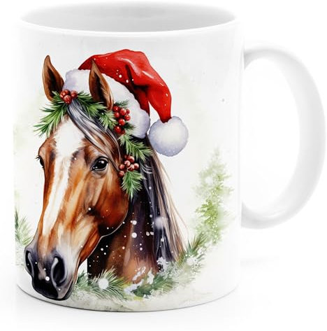 SpecialMe® Tasse Pferde-Motive Wintermotive XMAS Geschenk für Pferde-Liebhaber Pferdefans Mädchen 3 weiß standard