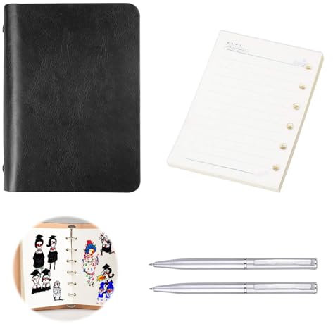 XoeLLe A7 Notizbuch Pocket Mini Notizblock, Ringbuch Notizbücher Set Tagebuch Hardcover Notizblöcke Set mit 2 Gelstiften und Nachfüllbarem Papier für Büro und Schule, Notizheft(112 Seiten)