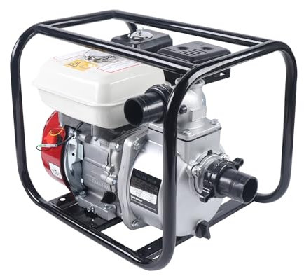 Wasserpumpe 4,8KW 6,5HP 4-Takt Benzin Wasserpumpen Schmutzwasserpumpe Motorpumpe für Ackerland, Obstfeld, Gemüsegarten, 3600rpm, Metallfuß, Tragegriff, 49 x 42 x 40cm