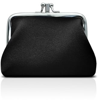 WisePoint Petit Porte Monnaie, Mini Porte Monnaie en Cuir PU pour Les Femmes et Les Filles, Mini Pochette Portable avec Serrure de Baiser de Change, Clés, Boucles d'oreilles(Noir)