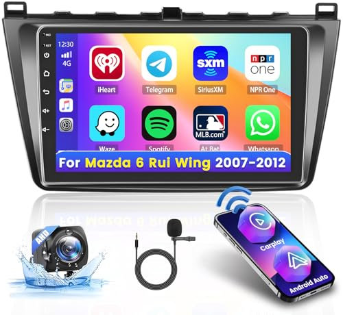 [2G+64G] Hikity Autoradio Navi Für Mazda 6 Rui Wing 2007-2012 Android 15 Wireless Carplay 9 Zoll Bildschirm Radio mit Android Auto GPS WiFi Rückfahrkamera FM RDS DSP SWC Bluetooth MIC