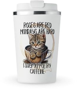 MAXIKIWI - Insulated Double Walled, Leakproof Stainless Steel Mug, Coffee or Tea Travel Tumbler with Lid, Keep Drinks Hot and Cold - Funny Cute Cat Coffee Cup - 350ml
