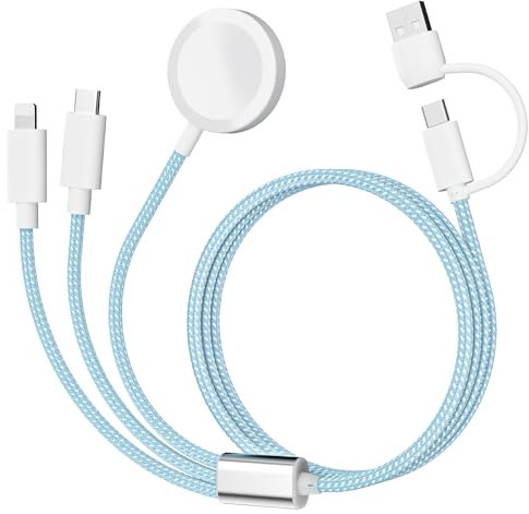 Cable de carga USB C para reloj 3 en 2, compatible con Apple Watch Ultra SE Series 1-8, cable universal de viaje todo en uno, 4 pies/1.2 m, azul