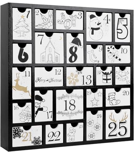 CCINEE Christmas Wooden Advent Calendar with 25 Large Drawers, Countdown to Christmas Decoration Large Size Xmas Countdown Calendar 2024 Hand Painted Refillable Advent for Holiday Decoration(Black)