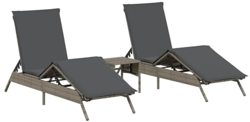 vidaXL Sonnenliegen 2 STK. mit Tisch Grau Poly Rattan