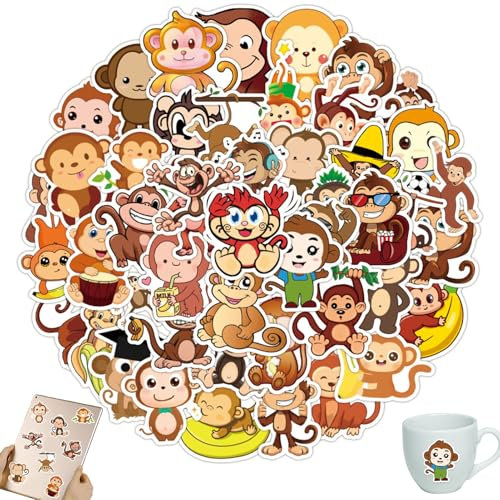 vcsjw Affen Aufkleber,50 Pcs Monkey Stickers,Animal AFFE Wasserdicht Vinyl Sticker für Laptop Scrapbook Skateboard Gepäck Auto,Geschenk für Freunde Familie
