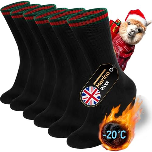 kaciixaa Merino Wollesocken Thermosocken Wandersocken Herren & Damen Winter Outdoor Warme Socken Trekkingsocken,Merinowolle Sportsocken Laufsocken Sneakersocken[Schwarz&Rot&Grün,M]