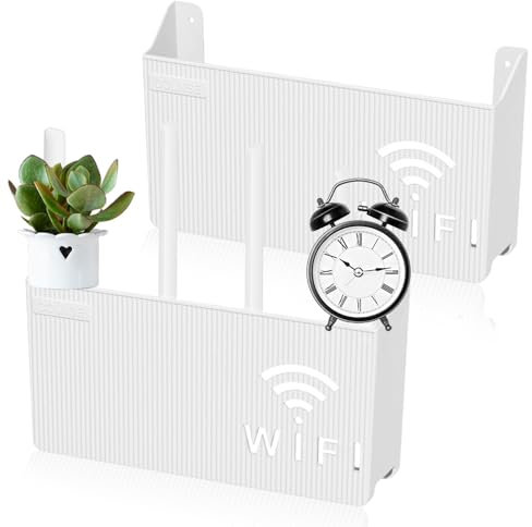 BAIFULAI 2 Stück WLAN-Router Aufbewahrungsbox, WiFi-Rack Regal Wandhalterung, Router Verstecken Regal, Router Schrank Wanddekoration, Multifunktional für Router Kabel Cable Organizer Box (Weiß)