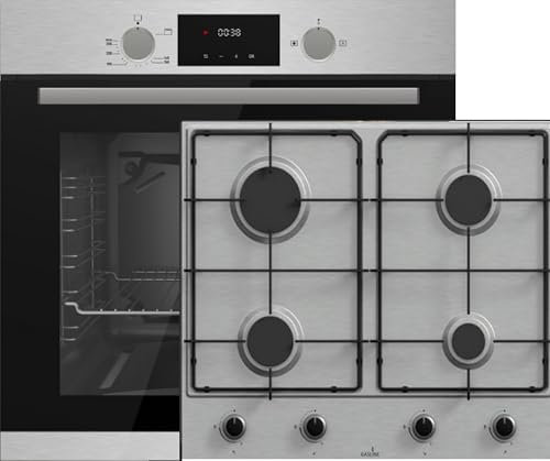 Einbau-Gasherdset mit Backofenumluft und Gaskochfeld, 69 Liter, 60 cm, 4 Brenner, Edelstahl