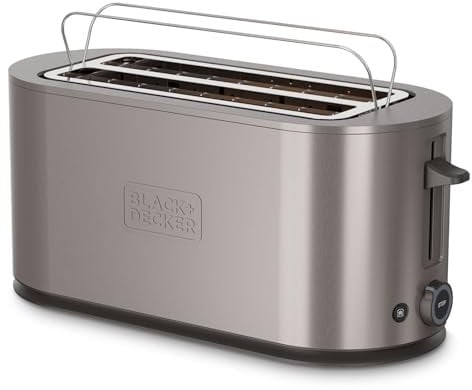 Black+Decker - Extra großer Toaster 1500W | 260x42mm Schlitze | 7 Bräunungsstufen | 6 Glimmer-Heizbänder | Auftauen, Aufwärmen & Abbrechen | Abklappbarer Brötchenaufsatz