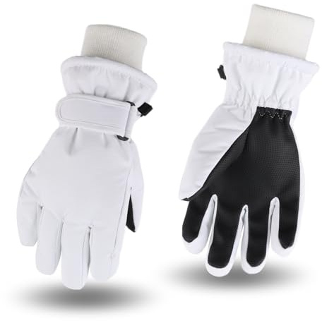 Pesaat Waterproof Kids Winter Gloves Cartoon Boys Girls Snow Mittens Warm Outdoor Ski Gloves with Fleece Lining (Solid White, 4-6 Years)
