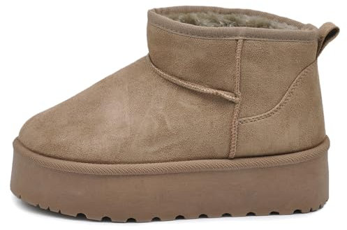 IF Stivali Stivaletti Mammut Da Donna Alla Caviglia Con Pelo Pelliccia Platform Zeppa Camoscio Sintetico P309 Khaki N.39