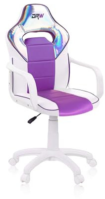 DRW Iris, Silla de Escritorio, Estudio o Despacho, Sillon Gaming, Acabado en Color Blanco, Lila e Iris, Medidas: 46,5 cm (Ancho) x 46 cm (Largo) x 98-109,5 cm (Alto)