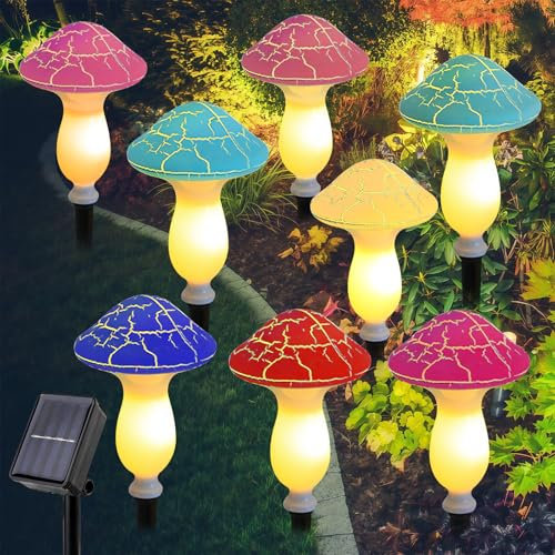 8 Stück Solarleuchten für Außen, Pilz Solarlampen Garten, Solar Powered Pilz Pfahl Lichter Led Deko für Outdoor Weg Terrasse Rasenflächen