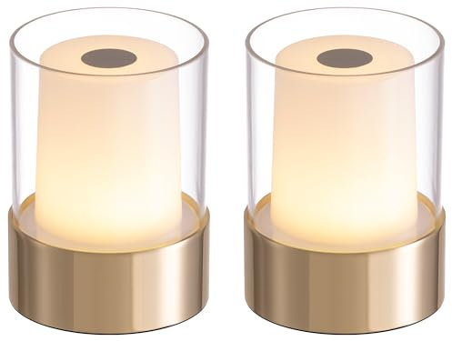 VISDANFO Kleine Camping Lampe, Aufladbare LED Touch Outdoor Tischlampe Kabellos, Tragbare Nachttischlampe 2er set, Geeignet für Schlafzimmer Dekoration, Baby-Nachtlicht, Bad, Stillen (Gold)