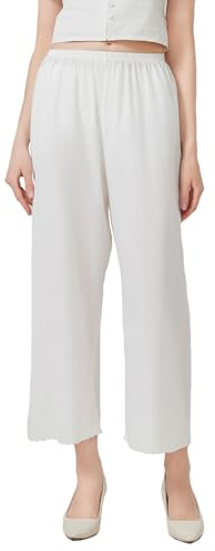 BEAUZSUZSANA Women Cotton Half Slip Pettipants for Under Dress with Lace Trim Victorian Pajama Pants (Ivory-90cm,S)
