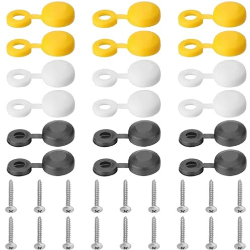 CATOR Lot de 72 vis et capuchons de plaque d'immatriculation, 36 vis et 36 capuchons, kit de fixation de vis de plaque d'immatriculation, capuchons blancs, jaunes et noirs, kit de fixation de plaque