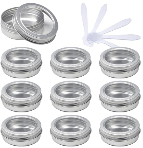 PQPAUTY 10 Pièces Vide 60ml Argent Rond Pots en Aluminium avec Fenêtre Couvercle de-vis Pot en Aluminium pour Bougie Crème Voyage Cosmétiques Maison
