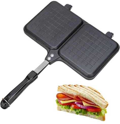Sandwich Maker Press, Campfire Sandwich Maker,Doppelpanel Camping -Sandwichhersteller mit Griff | Brot Toaster, Nicht-Stick-Bratpfanne, Herdgrillpfanne, Käsegriller-Presse zum Campen
