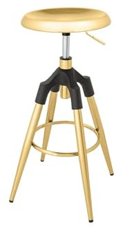 Licht-Erlebnisse Barhocker höhenverstellbar mit Fußablage runder Sitz Ø 34 cm aus Metall in Gold Schwarz Barstuhl Tresen Küche Tresenstuhl