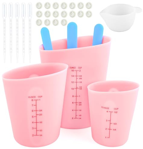 MINISOISO Silikon Messbecher Set für Epoxidharz, 125ML/250ML/500ML Messbechers aus Silikons, Rührstäbe, Meßbecher, Pipetten, Fingerlinge, Wiederverwendbares Silikon Becherz für DIY Basteln Gießformen