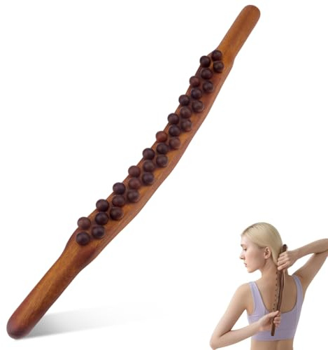 Gua Sha Wooden Therapy Stab, Guasha Faszienstab mit 31 Massagepunkte | 58 cm Massagestab Holz Ergonomische Bogenform, Scraping Stick für Rücken Bauch Schulter Muskelentspannung Nacken Beine Arme