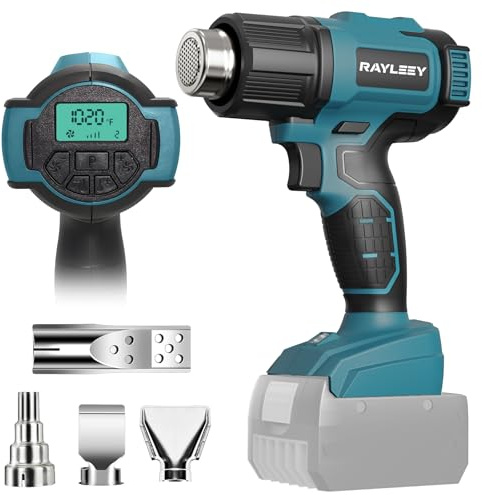 Heißluftgebläse für Bosch Professional 18V System Akku, 50°C-550°C Schnell Aufheizende Löt-Heißluftpistole mit LCD-Digitalanzeige, mit 4 Edelstahldüse für Schrumpffolie, Abziehen, Harz(ohne Akku)