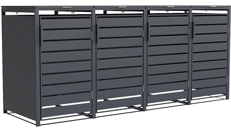 BESPACE Mülltonnenbox 4er Valto mit Lamellendesign/Klappdach mit Gasdruckdämpfer