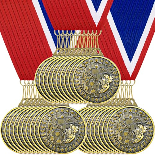 30 Stück Fußball Medaillen aus Metall, 5 cm Gewinner Medaillen Set, Golden