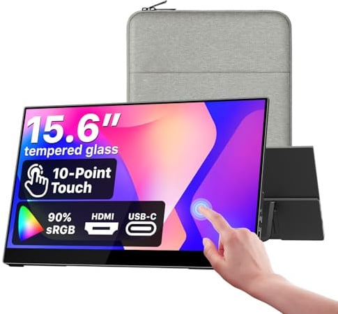 cocopar Portable Monitor 15.6 Zoll 1080P FHD 90% sRGB Mobiler Bildschirm Lautsprecher HDMI USB-C Tragbarer Monitor für Laptop MacBook Surface PC Xbox PS4/5, VESA montierbar mit Touchscreen
