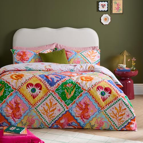 furn. Seraphine Duvet Cover Set – Reversible Geometric Mythical Celestial Easy Care Cotton Blend Bedding (Multicolour - King)