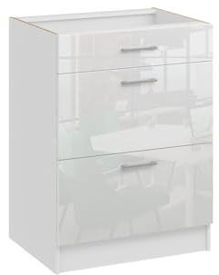 roe furniture Küchenunterschrank 60 cm Breite mit 3 Schubladen – Unterschrank 60×82×44 cm – Küchenschrank aus laminierter, melaminbeschichteter Spanplatte, freistehend