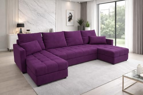 Generisch Aurelia U Wohnlandschaft, Samt Stoff, Ecksofa in U-Form mit Schlaffunktion, Bettkasten, 287 cm Breite, 72 cm Höhe, 38 cm Sitzhöhe, Krono 03