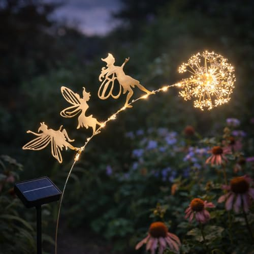 Garden Mile Solar Fairy Garden Stake Light Metal Dandelion Garden Decor