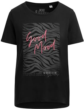 SOCCX Damen T-Shirt Rundhals mit Artwork Black, XL