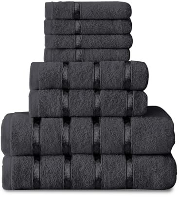 GC GAVENO CAVAILIA 8 Piece Egyptian Cotton Towels - Quick Dry Highly Absorbent Bathroom Towel Bale - (4 Face Towel + 2 Hand Towel + 2 Bath Towel) - Charcoal
