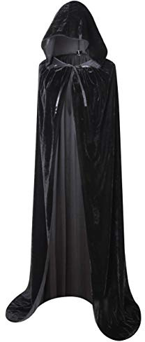 Bigxian, langer Umhang mit Kapuze aus Samt, Hexenkostüm für Halloween, elegant, für Damen und Herren