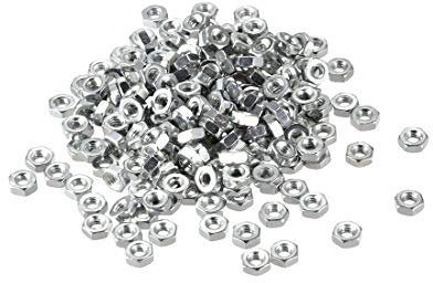 sourcing map Hexagonales Tuercas, M2x0.4mm Métrica Gruesa Rosca Hexagonal Tuerca, Carbono Acero, Paquete de 200 (Plateado Tono)