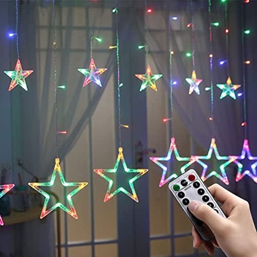 shsyue Christmas Star Curtain Light,Christmas Decorations Light Indoor,Window Lights with 12 Stars 138 LED for Xmas Tree,Wedding,Garden, Bedroom,Multicolor Light 8 Modes USB